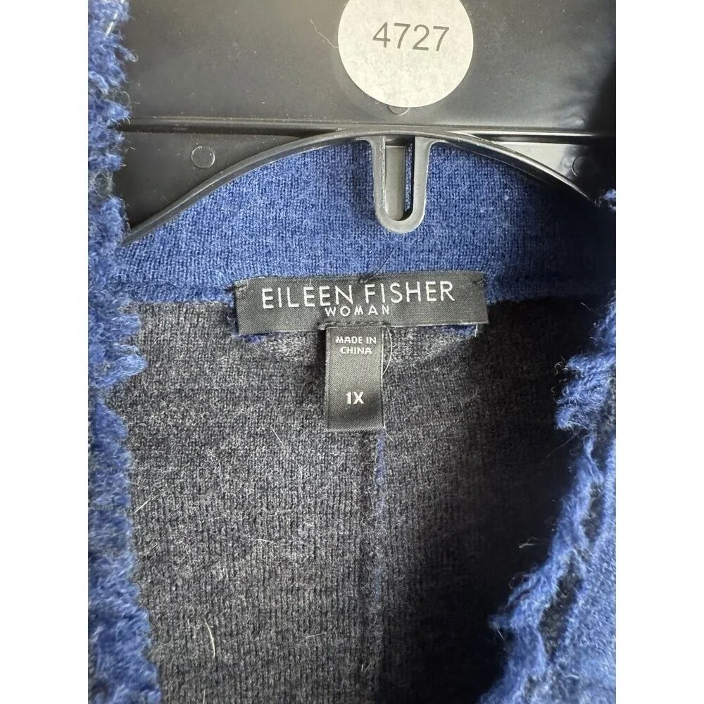 Eileen Fisher Women's Blue Felted Merino Wool Double Knit Jacket Size 1X